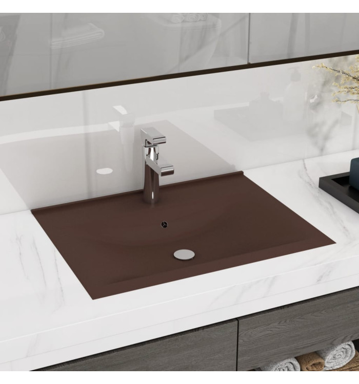 Lavabo avec trou de robinet Marron foncé mat 60x46 cm Céramique | Mobilier & Déco