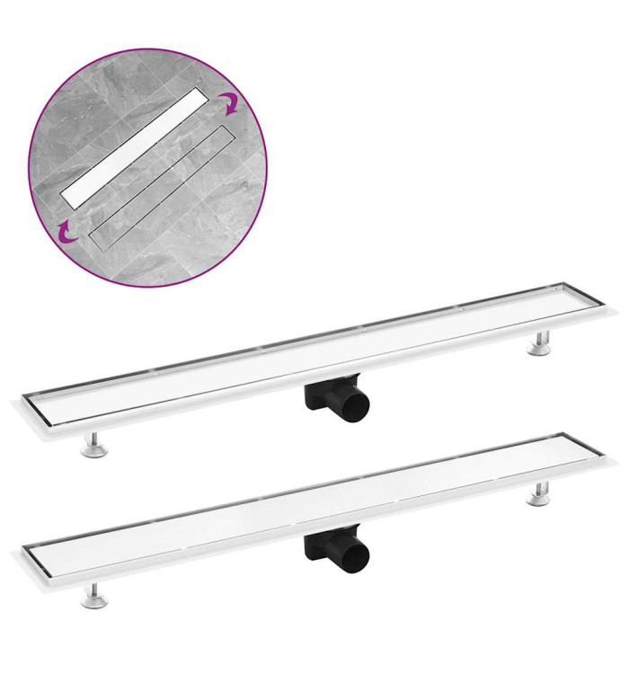 Drain de douche avec couvercle 2 en 1 93x14 cm Acier inoxydable | Mobilier & Déco