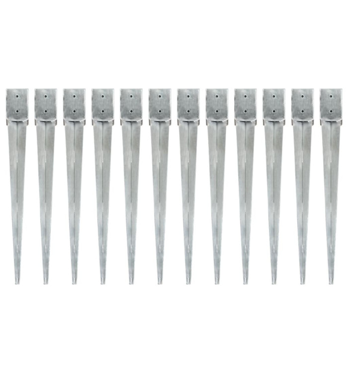 Piquets au sol 12 pcs Argenté 10x10x91 cm Acier galvanisé | Mobilier & Déco