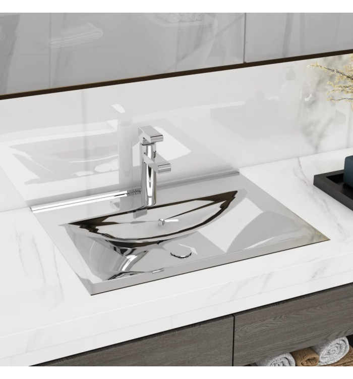 Lavabo avec trop-plein 60x46x16 cm Céramique Argenté | Mobilier & Déco