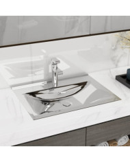 Lavabo avec trop-plein 60x46x16 cm Céramique Argenté | Mobilier & Déco
