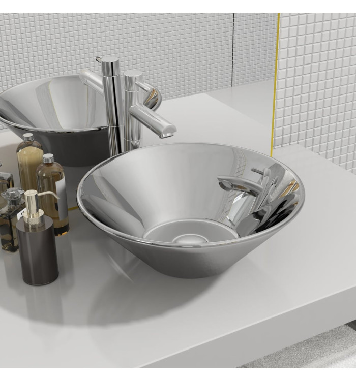 Lavabo 42 x 14 cm Céramique Argenté | Mobilier & Déco