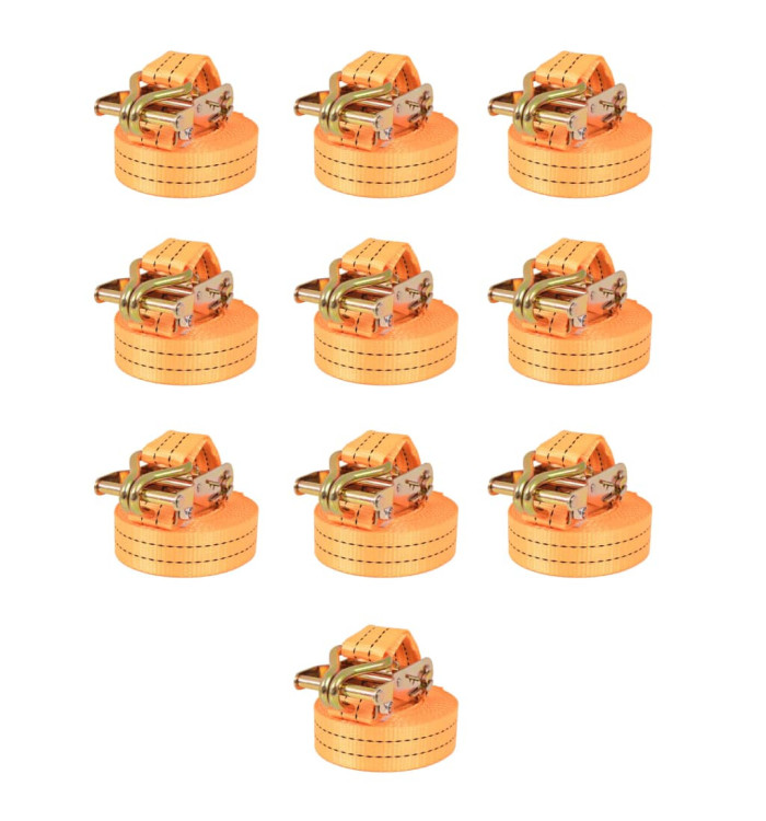 Sangle d’arrimage à cliquet 10 pcs 1 tonne 6 m x 38 mm Orange | Mobilier & Déco