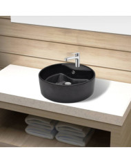 Vasque rond à trou robinet/trop-plein céramique pour salle de bain | Mobilier & Déco