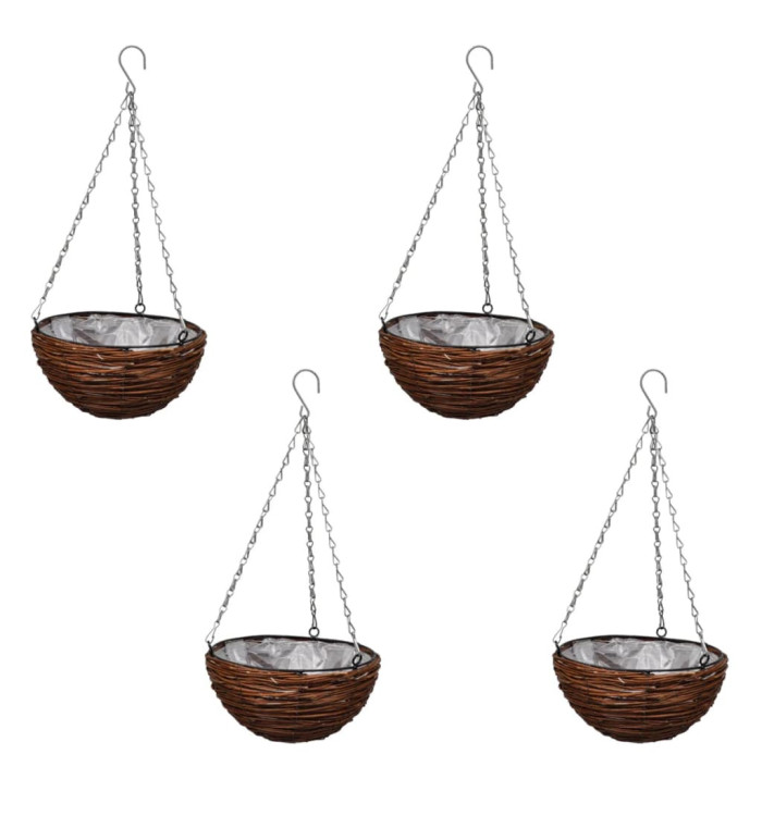 Lot de 4 Paniers Supsendus en Saule avec Fonds et Chaine Pendante | Mobilier & Déco