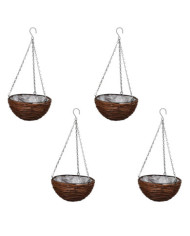 Lot de 4 Paniers Supsendus en Saule avec Fonds et Chaine Pendante | Mobilier & Déco