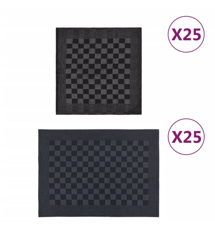 Ensemble de serviettes 50 pcs noir et gris coton | Mobilier & Déco