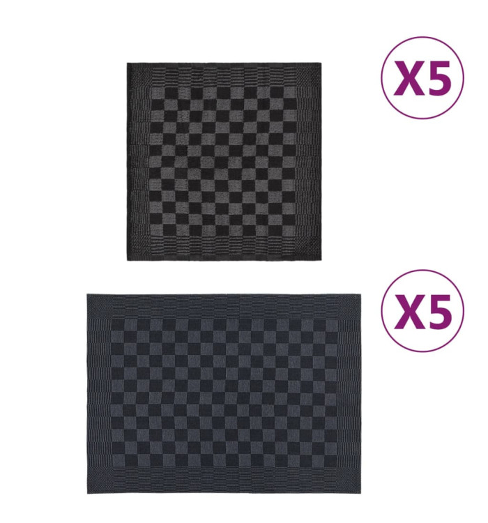 Ensemble de serviettes 10 pcs noir et gris coton | Mobilier & Déco