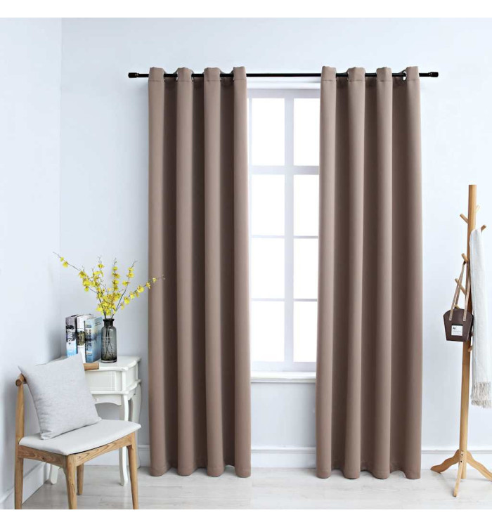 Rideaux occultants avec anneaux en métal 2 pcs Taupe 140x175 cm | Mobilier & Déco