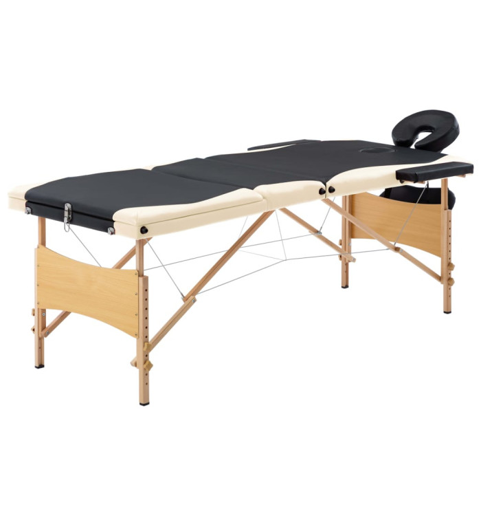 Table de massage pliable 3 zones Bois Noir et beige | Mobilier & Déco