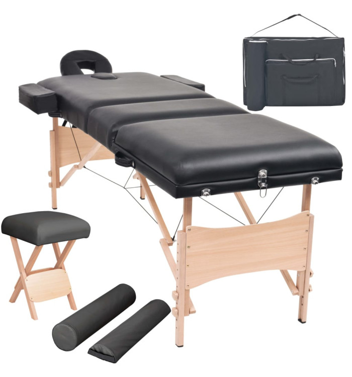 Table de massage pliable et tabouret 10 cm d'épaisseur Noir | Mobilier & Déco