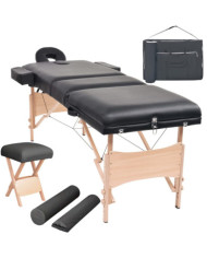 Table de massage pliable et tabouret 10 cm d'épaisseur Noir | Mobilier & Déco