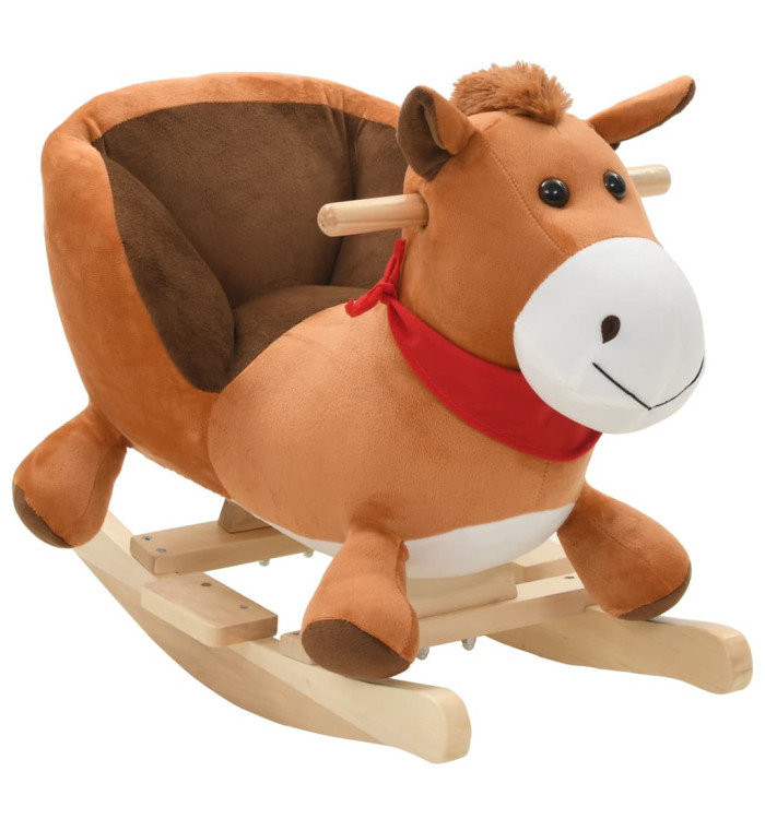 Cheval à bascule avec dossier Peluche 60x32x50 cm Marron | Mobilier & Déco