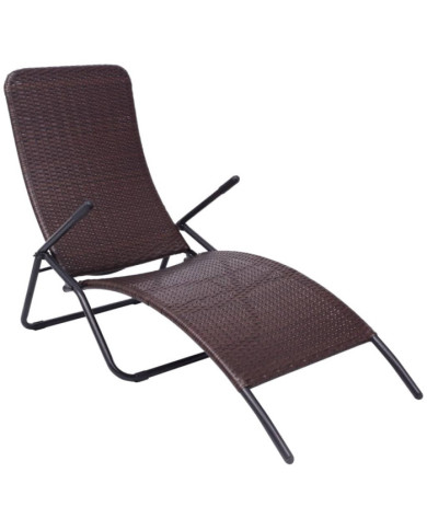 Chaise longue pliable résine tressée marron | Mobilier & Déco