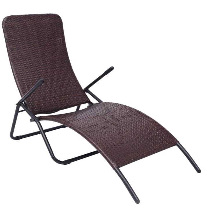 Chaise longue pliable résine tressée marron | Mobilier & Déco