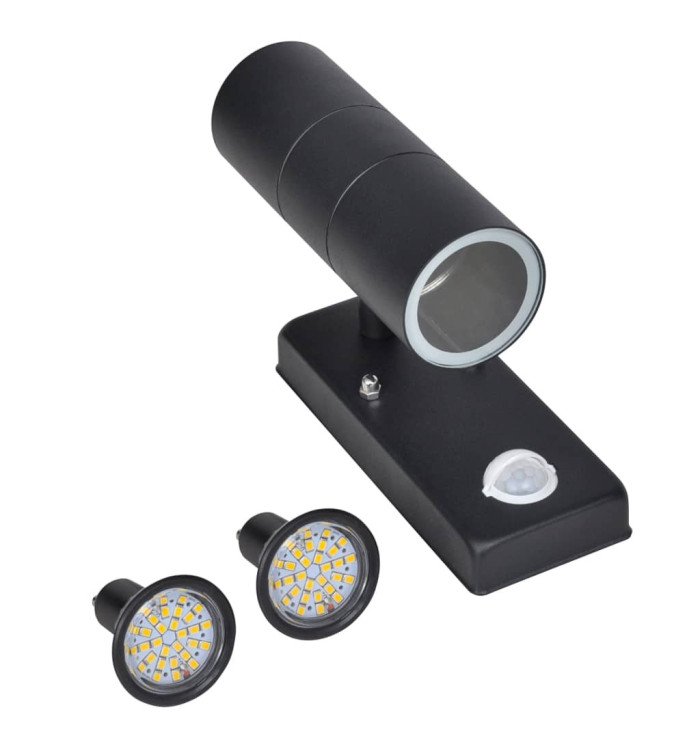 Lampe murale à LED avec capteur Inox Forme cylindrique Noir | Mobilier & Déco