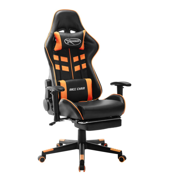 Chaise de jeu avec repose-pied Noir et orange Cuir artificiel | Mobilier & Déco
