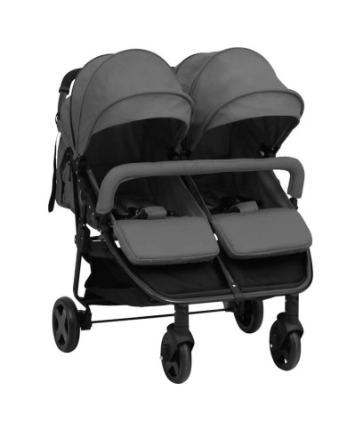 Poussette à deux places Gris foncé et noir Acier | Mobilier & Déco