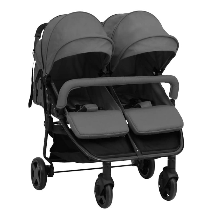 Poussette à deux places Gris foncé et noir Acier | Mobilier & Déco