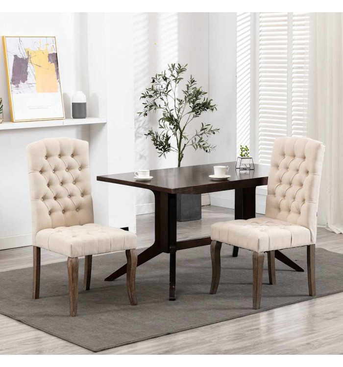 Chaises à manger lot de 2 beige tissu à l'aspect de lin | Mobilier & Déco