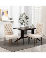 Chaises à manger lot de 2 beige tissu à l'aspect de lin | Mobilier & Déco