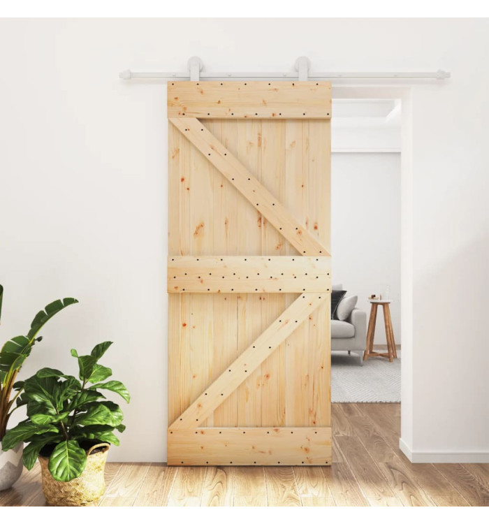 Porte coulissante et kit de quincaillerie 90x210 cm pin massif | Mobilier & Déco