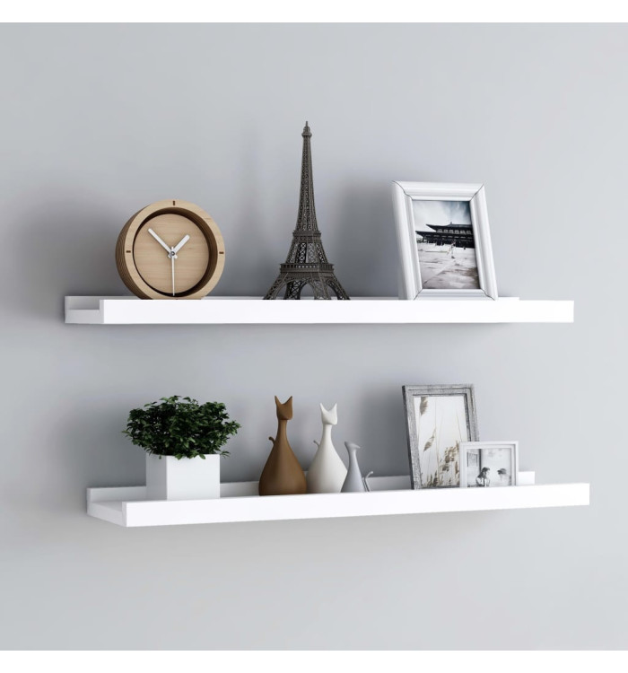 Étagères à rebord pour cadre photo 2 pcs Blanc 80x9x3 cm MDF | Mobilier & Déco