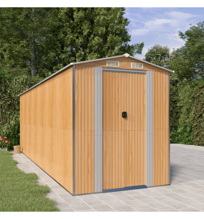 Abri de jardin Marron clair 192x606x223 cm Acier galvanisé | Mobilier & Déco