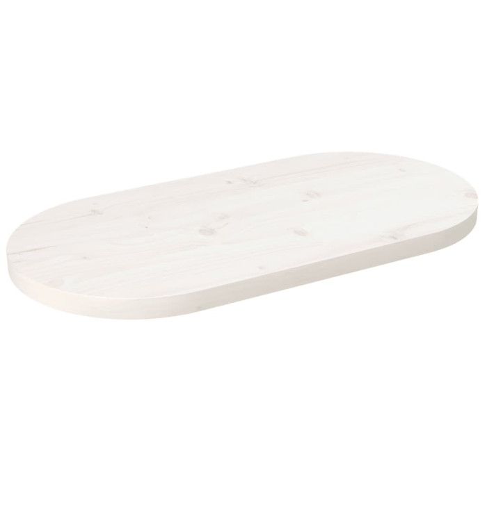 Dessus de table blanc 80x40x2,5 cm bois de pin massif ovale | Mobilier & Déco