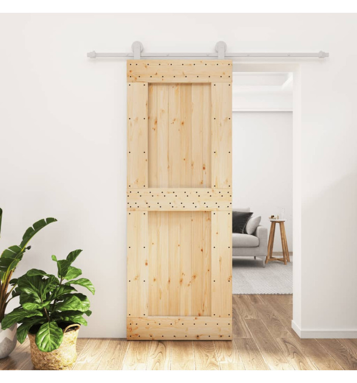 Porte coulissante et kit de quincaillerie 80x210 cm pin massif | Mobilier & Déco