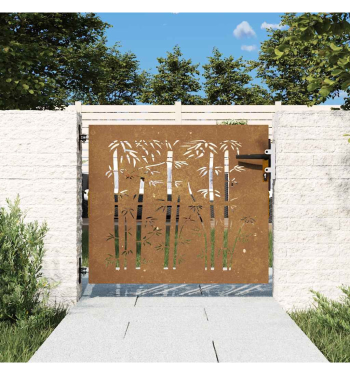 Portail de jardin 85x100 cm acier corten design de bambou | Mobilier & Déco