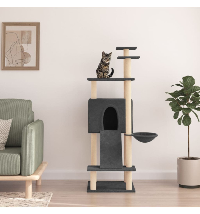 Arbre à chat avec griffoirs en sisal Gris foncé 153 cm | Mobilier & Déco