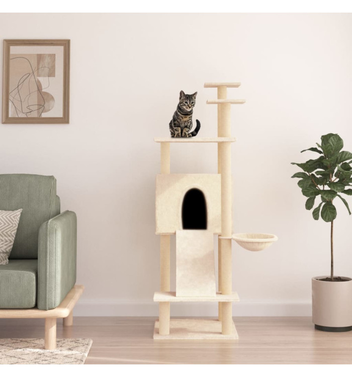 Arbre à chat avec griffoirs en sisal Crème 153 cm | Mobilier & Déco