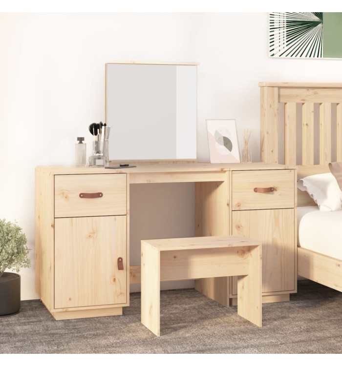 Ensemble de coiffeuse avec miroir Bois de pin solide | Mobilier & Déco