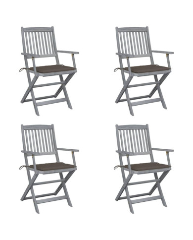 Chaises pliables d'extérieur lot de 4 et coussins Bois d'acacia | Mobilier & Déco
