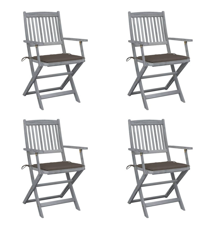 Chaises pliables d'extérieur lot de 4 et coussins Bois d'acacia | Mobilier & Déco