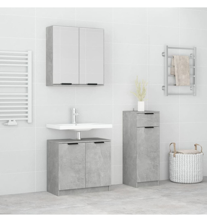 Ensemble d'armoires de salle de bain 3 pcs gris béton | Mobilier & Déco