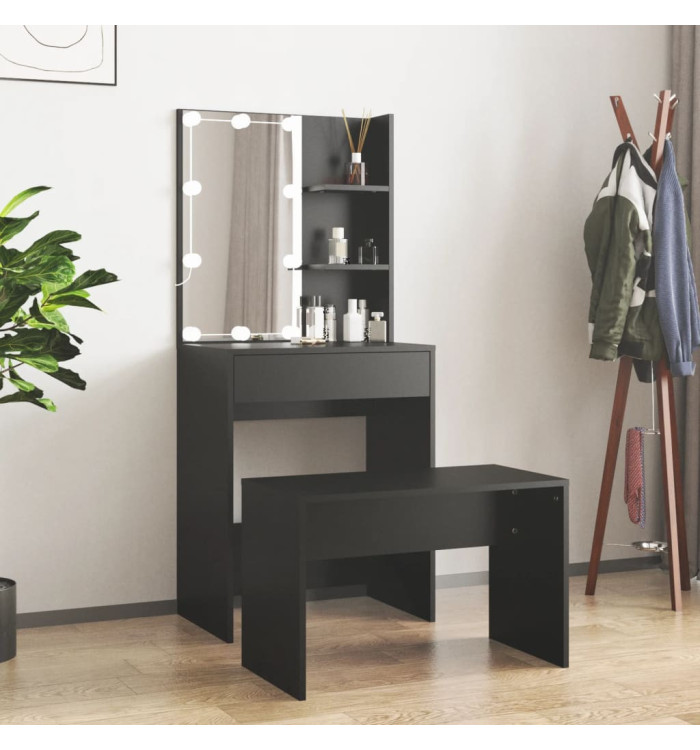 Ensemble de coiffeuse avec LED Noir Bois d'ingénierie | Mobilier & Déco