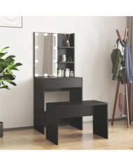 Ensemble de coiffeuse avec LED Noir Bois d'ingénierie | Mobilier & Déco