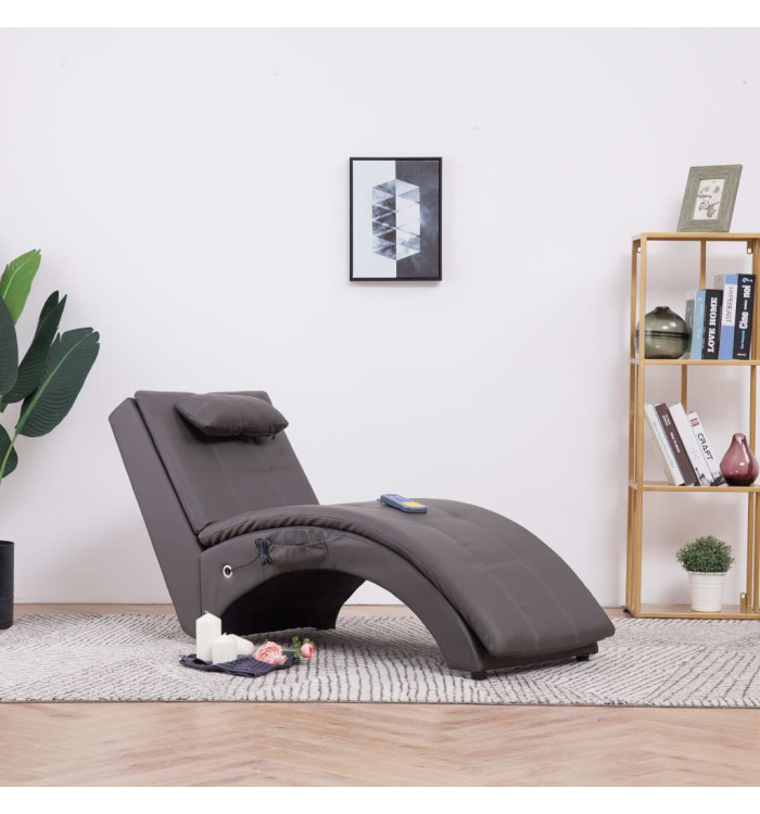 Chaise longue de massage avec oreiller Gris Similicuir | Mobilier & Déco