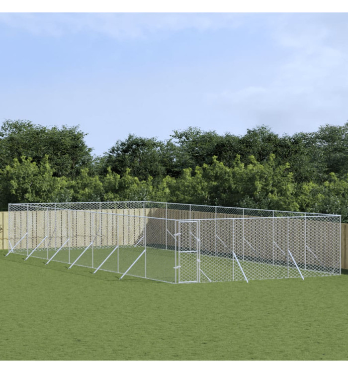 Chenil d'extérieur pour chiens argenté 6x14x2 m acier galvanisé | Mobilier & Déco