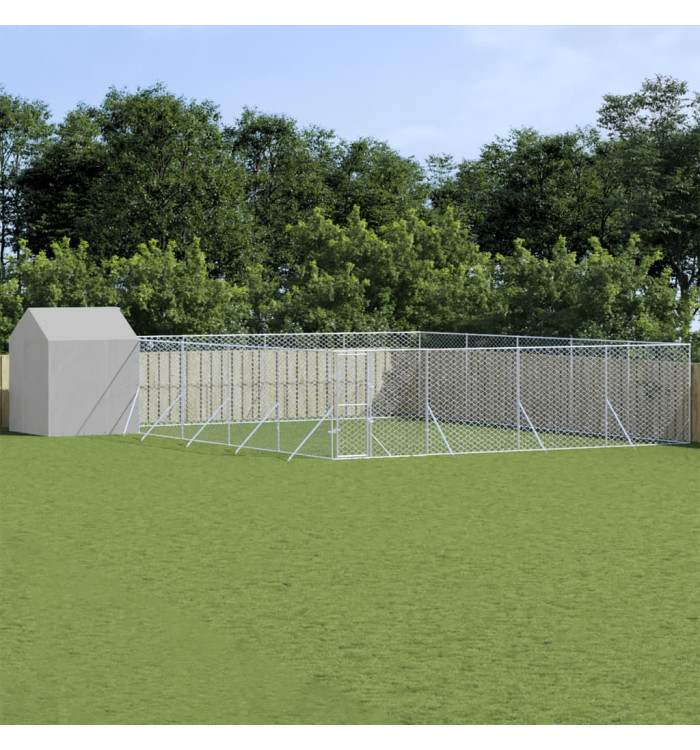 Chenil d'extérieur pour chiens avec toit argenté 10x10x2,5 m | Mobilier & Déco