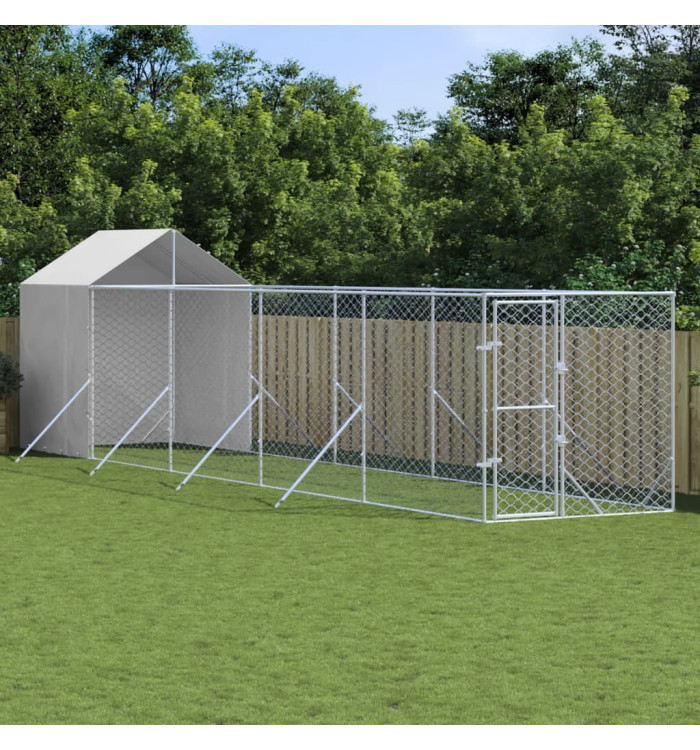 Chenil d'extérieur pour chiens avec toit argenté 2x10x2,5 m | Mobilier & Déco