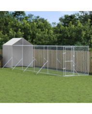 Chenil d'extérieur pour chiens avec toit argenté 2x10x2,5 m | Mobilier & Déco