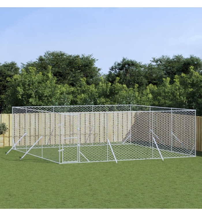 Chenil d'extérieur pour chiens argenté 6x6x2 m acier galvanisé | Mobilier & Déco