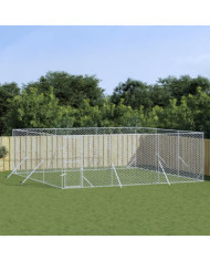 Chenil d'extérieur pour chiens argenté 6x6x2 m acier galvanisé | Mobilier & Déco