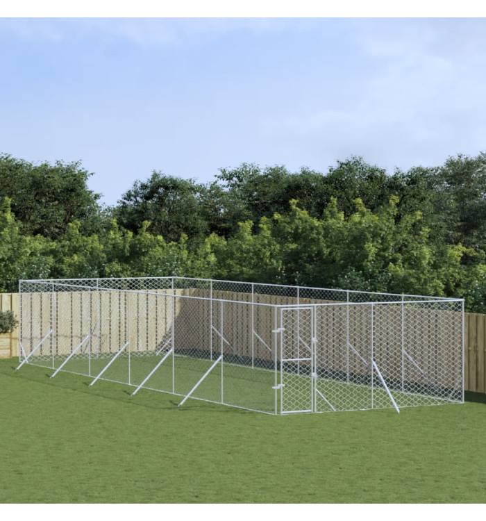 Chenil d'extérieur pour chiens argenté 4x12x2 m acier galvanisé | Mobilier & Déco