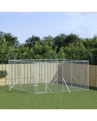Chenil d'extérieur pour chiens argenté 4x4x2 m acier galvanisé | Mobilier & Déco