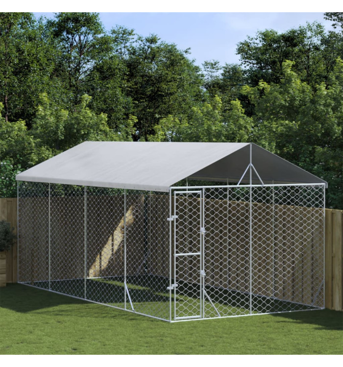 Chenil d'extérieur pour chiens avec toit argenté 3x6x2,5 m | Mobilier & Déco