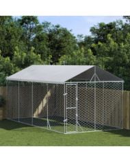 Chenil d'extérieur pour chiens avec toit argenté 3x6x2,5 m | Mobilier & Déco